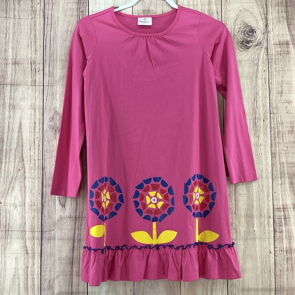 Hanna Andersson Girls Sz 12 Pink Floral‎ Print Mini Dress Long Sleeves Casual